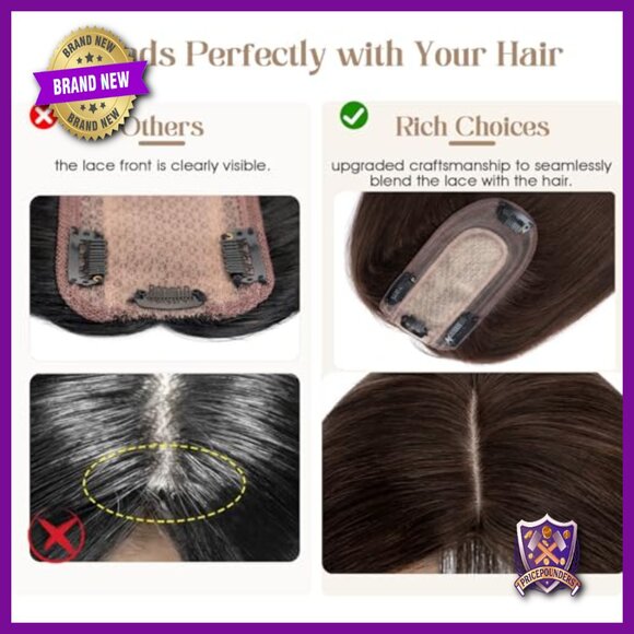 Real Human Hair Topper No Bangs Lace Base Clip In Hairpiece 10 Inch